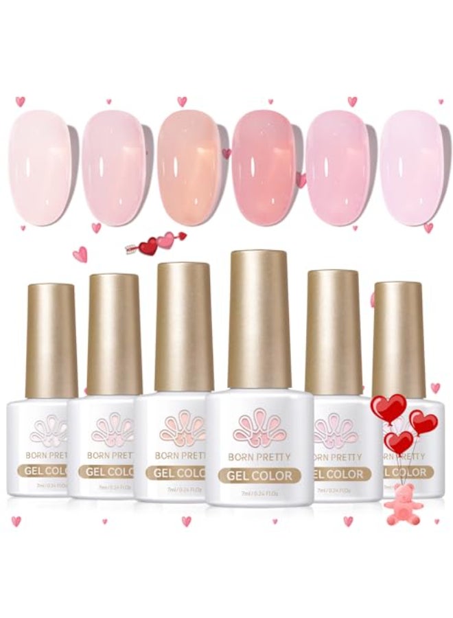 Born Pretty Jelly Pink Gel Nail Polish Nude Pink Sheer Translucent Valentines Day Gel Polish Milky Natural Gel Polish Set Nail Art Manicure DIY Kit Home Salon 6PCS - Image 1