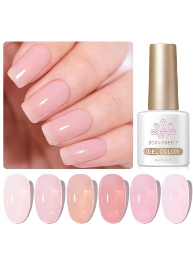 Born Pretty Jelly Pink Gel Nail Polish Nude Pink Sheer Translucent Valentines Day Gel Polish Milky Natural Gel Polish Set Nail Art Manicure DIY Kit Home Salon 6PCS - Image 3