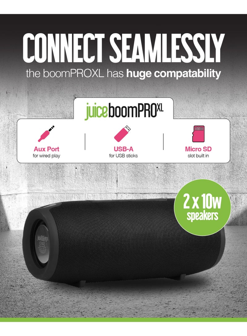 جوس مكبر الصوت اللاسلكي JUICE BoomPRO-XL بتقنية البلوتوث، مزود بصوت 360 درجة واثنين من مكبرات الصوت بقوة 10 واط لكل منهما، مقاوم للرذاذ، ومصمم ليكون مكبراً محمولاً متيناً. - Image 3
