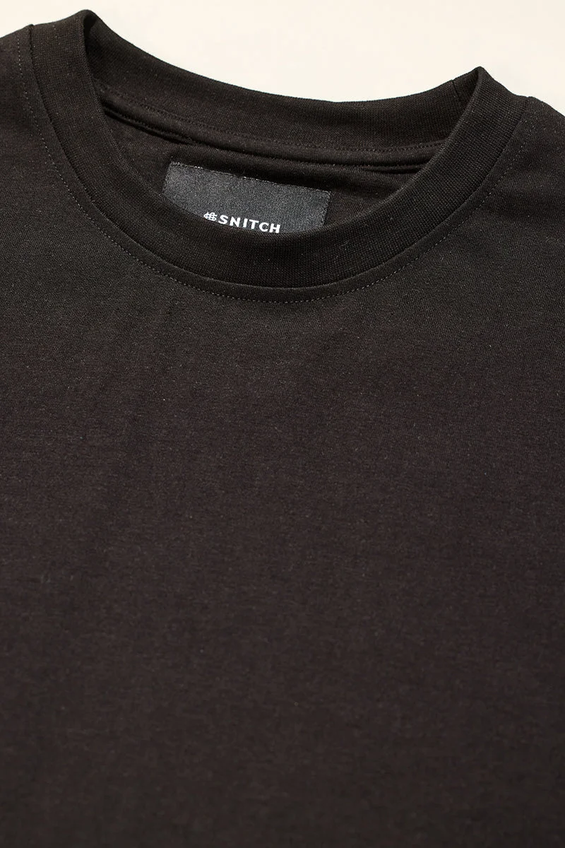 SNITCH Core Lab Black Solid Slim Fit T-Shirt