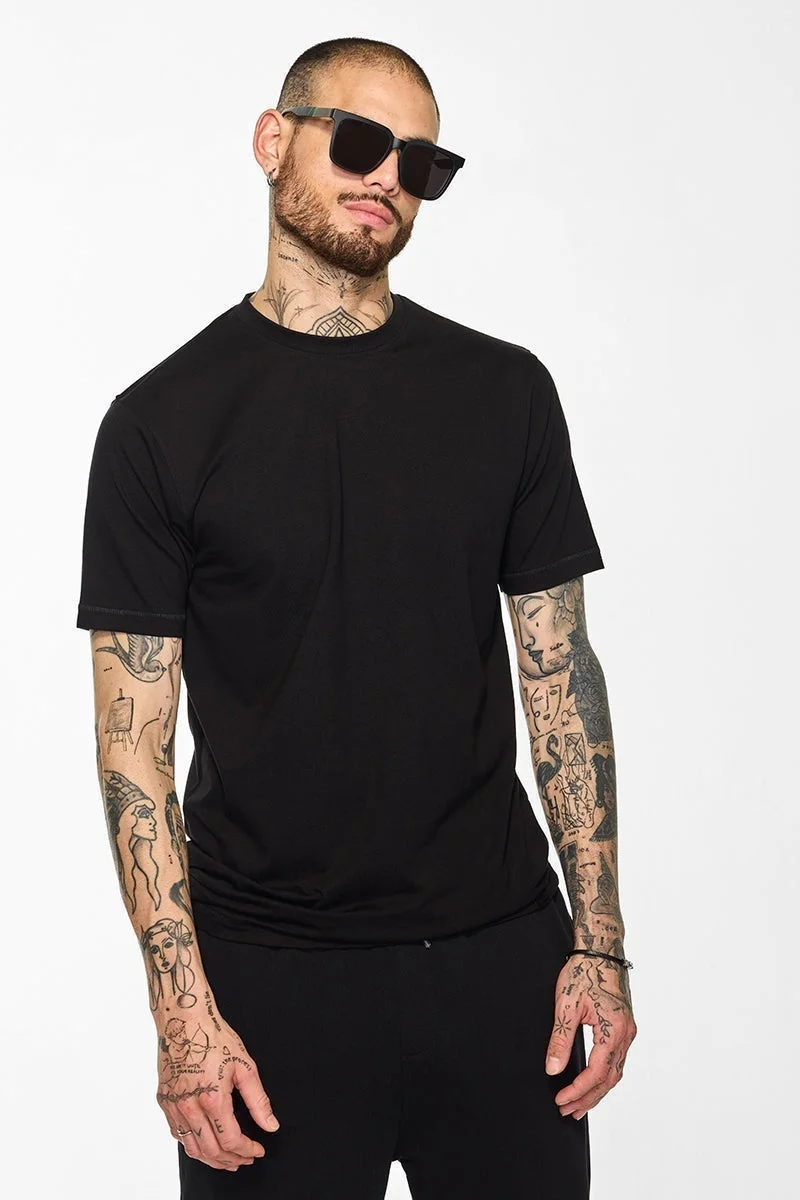 SNITCH Core Lab Black Solid Slim Fit T-Shirt