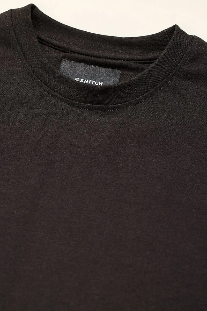 SNITCH Core Lab Black Solid Slim Fit T-Shirt