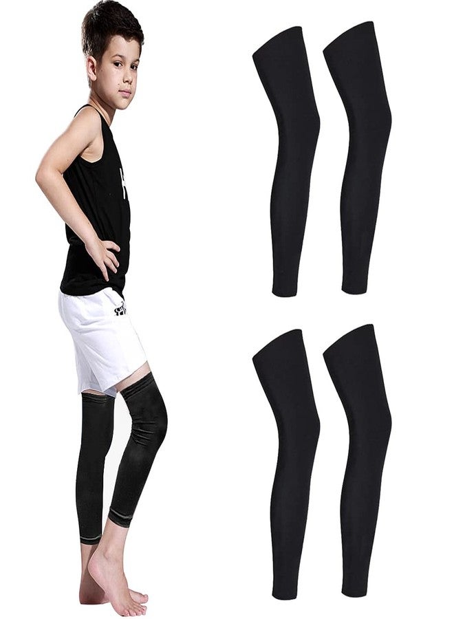 Luwint Long Compression Leg Sleeves for Kids Non-Slip UV Protection Thigh Calf Sleeves Comfortable Brace Support for Basketball Running Cycling, 2 Pair (S) - Image 1