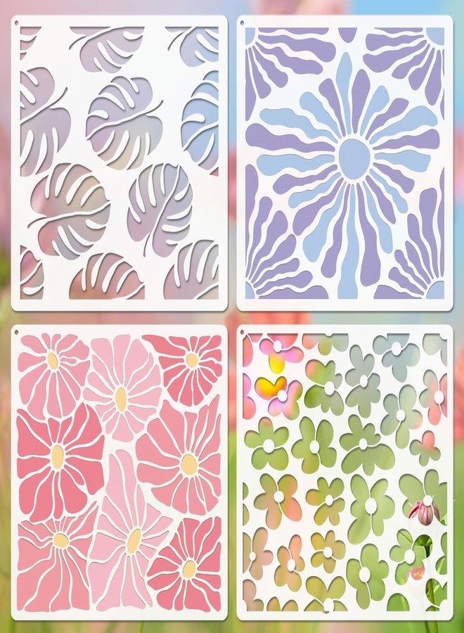 Felixcraft Flower Texture Stencils for Painting, 4PCS 8x8 Inch Stencils for Crafts Reusable, Floral Stencils for Painting on Wood Wall Tile Furniture, Painting Stencils for Home Decor - Image 1