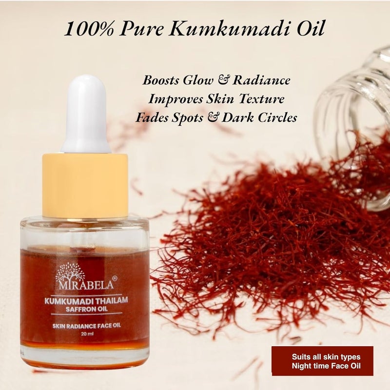 Mirabela Kumkumadi Tailam Face Oil Thailam Face Serum for Glowing Skin Face Brightening AntiAging Ayurvedic Infused with Saffron 26 Herbs to boost Glow Reduce Pigmentation Dark Circles 20ml - Image 2