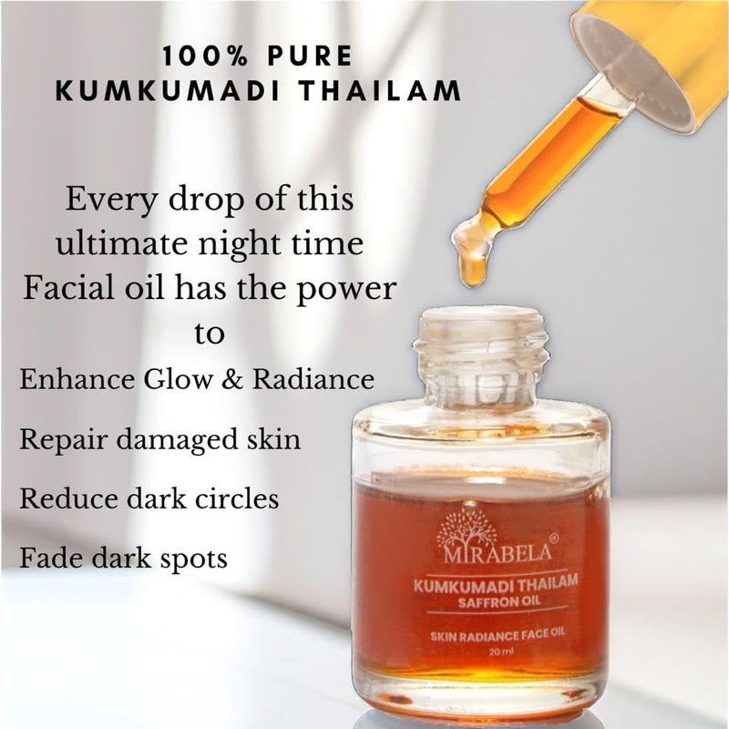Mirabela Kumkumadi Tailam Face Oil Thailam Face Serum for Glowing Skin Face Brightening AntiAging Ayurvedic Infused with Saffron 26 Herbs to boost Glow Reduce Pigmentation Dark Circles 20ml - Image 3