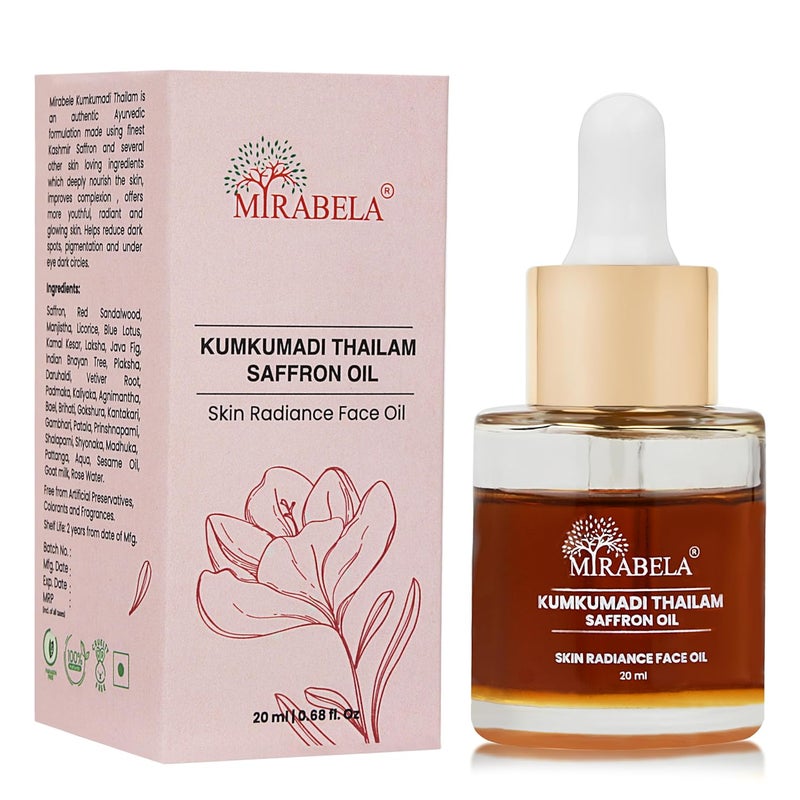 Mirabela Kumkumadi Tailam Face Oil Thailam Face Serum for Glowing Skin Face Brightening AntiAging Ayurvedic Infused with Saffron 26 Herbs to boost Glow Reduce Pigmentation Dark Circles 20ml - Image 1