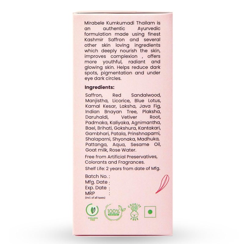 Mirabela Kumkumadi Tailam Face Oil Thailam Face Serum for Glowing Skin Face Brightening AntiAging Ayurvedic Infused with Saffron 26 Herbs to boost Glow Reduce Pigmentation Dark Circles 20ml - Image 4