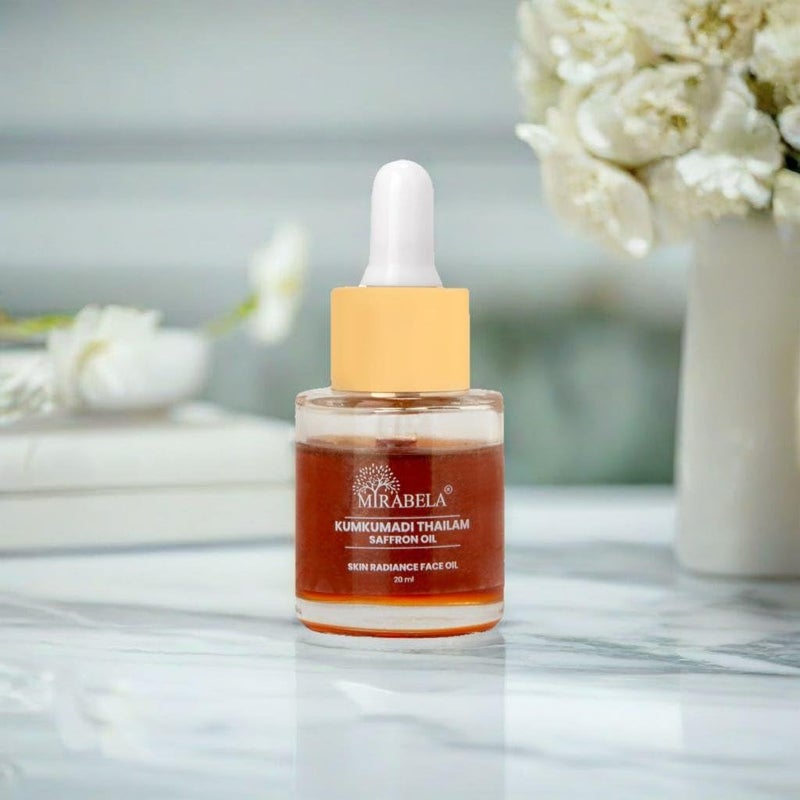 Mirabela Kumkumadi Tailam Face Oil Thailam Face Serum for Glowing Skin Face Brightening AntiAging Ayurvedic Infused with Saffron 26 Herbs to boost Glow Reduce Pigmentation Dark Circles 20ml - Image 5