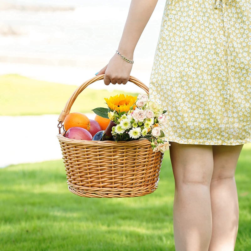 TwentyNext Wicker Picnic Basket with Double Folding Handles, Natural Large Willow Hamper Empty Basket Cheap Easter Eggs Candy Storage Wine Basket for Toy, Flower, Weddingï¼ˆGrey 16inchï¼‰ - Image 4