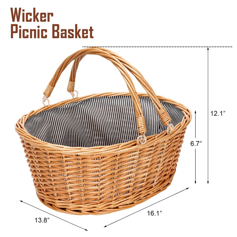 TwentyNext Wicker Picnic Basket with Double Folding Handles, Natural Large Willow Hamper Empty Basket Cheap Easter Eggs Candy Storage Wine Basket for Toy, Flower, Weddingï¼ˆGrey 16inchï¼‰ - Image 5