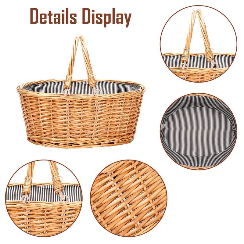 TwentyNext Wicker Picnic Basket with Double Folding Handles, Natural Large Willow Hamper Empty Basket Cheap Easter Eggs Candy Storage Wine Basket for Toy, Flower, Weddingï¼ˆGrey 16inchï¼‰ - Image 3