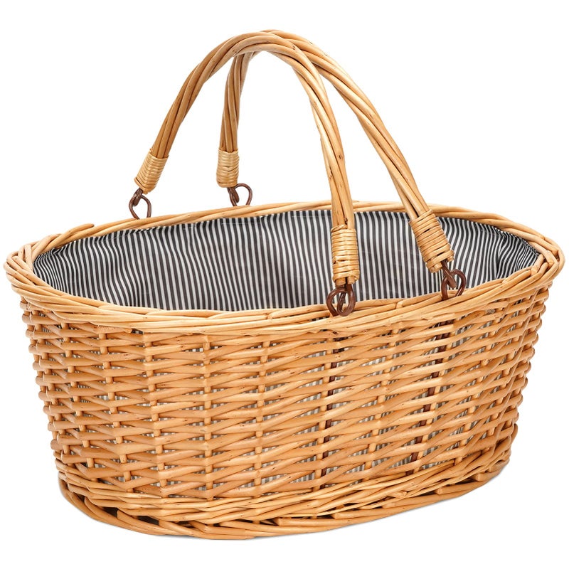 TwentyNext Wicker Picnic Basket with Double Folding Handles, Natural Large Willow Hamper Empty Basket Cheap Easter Eggs Candy Storage Wine Basket for Toy, Flower, Weddingï¼ˆGrey 16inchï¼‰ - Image 1