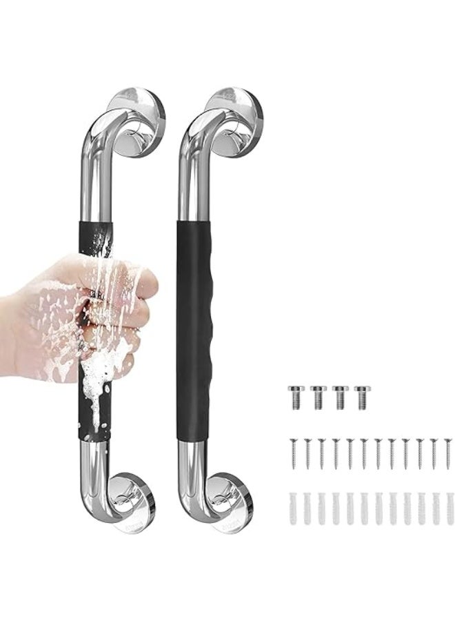 DUNISO 2 Pcs Stainless Steel Bathroom Grab Bars，Safety Bath & Toilet Rail for Elderly Senior with Anti Slip Rubber Grip，Wall Mount Bath Grab Handle，Suitable for Bathroom Elderly Handicap Senior Pregnant,15.7in - Image 1