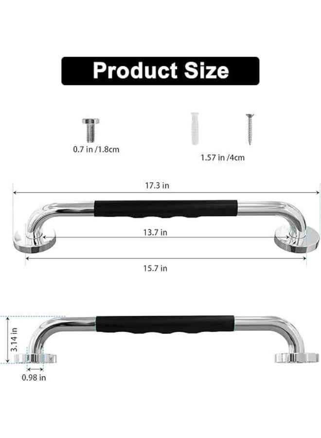 DUNISO 2 Pcs Stainless Steel Bathroom Grab Bars，Safety Bath & Toilet Rail for Elderly Senior with Anti Slip Rubber Grip，Wall Mount Bath Grab Handle，Suitable for Bathroom Elderly Handicap Senior Pregnant,15.7in - Image 2