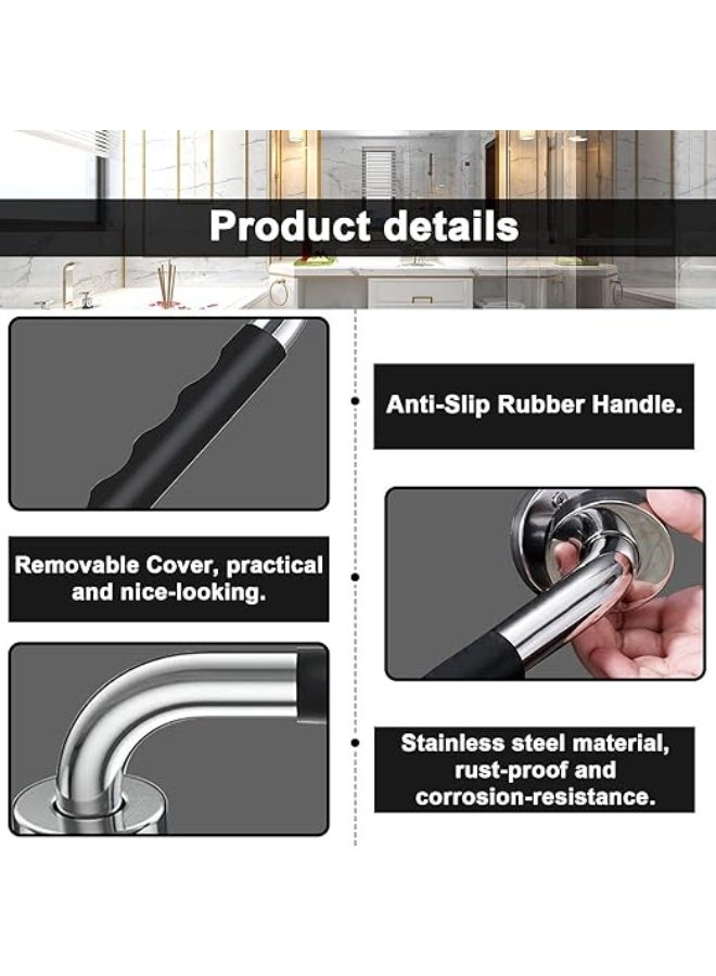 DUNISO 2 Pcs Stainless Steel Bathroom Grab Bars，Safety Bath & Toilet Rail for Elderly Senior with Anti Slip Rubber Grip，Wall Mount Bath Grab Handle，Suitable for Bathroom Elderly Handicap Senior Pregnant,15.7in - Image 3
