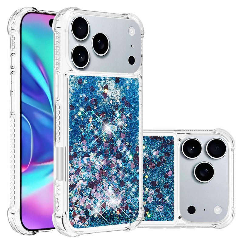 غطاء واقي بTPU لـ iPhone 17 / 17 Air / 17 Pro / 17 Pro Max مع مقاوم للصدمات وحماية من السقوط مع مقاوم للصدمات مع رمل سائل لامع مع حماية الزوايا الأربع باللون أزرق من مادة TPU بالل. - Image 1