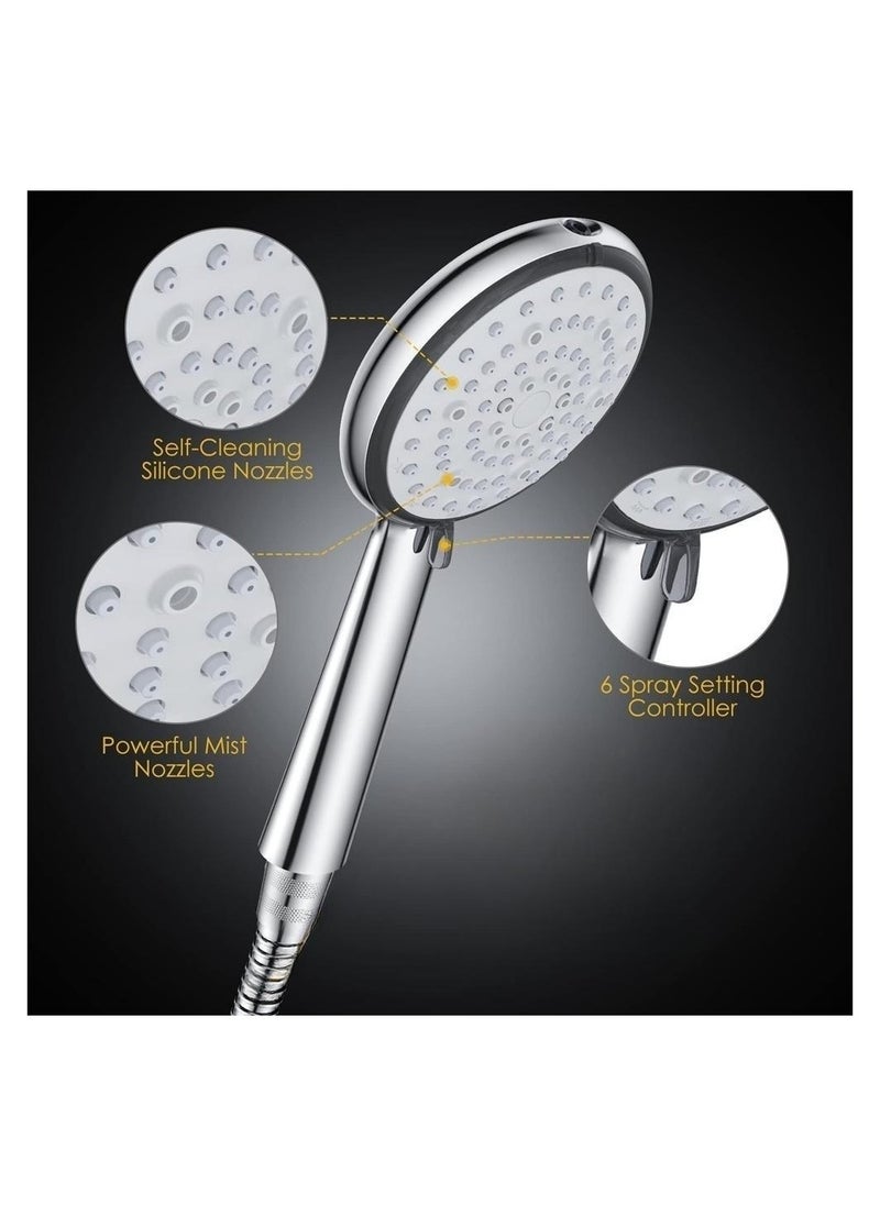 Excefore - Shower Head, 6 Spray Modes High Pressure Handheld Power Shower, Water Saving Chrome Finish Filter Shower (Not Include Hose) - Image 1