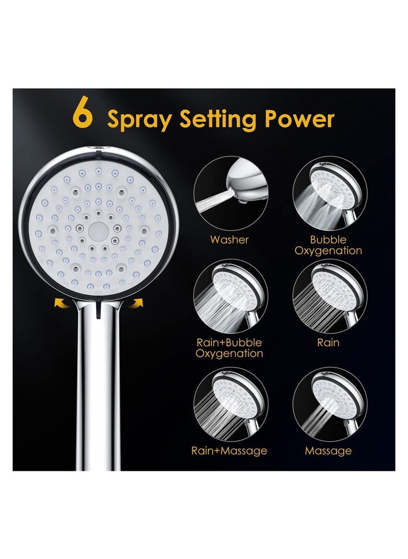 Excefore - Shower Head, 6 Spray Modes High Pressure Handheld Power Shower, Water Saving Chrome Finish Filter Shower (Not Include Hose) - Image 1