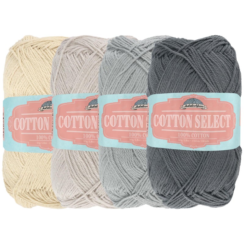 BambooMN JubileeYarn Cotton Select Yarn  50gSkein Sport Weight  Shades of Grey  4 Skeins