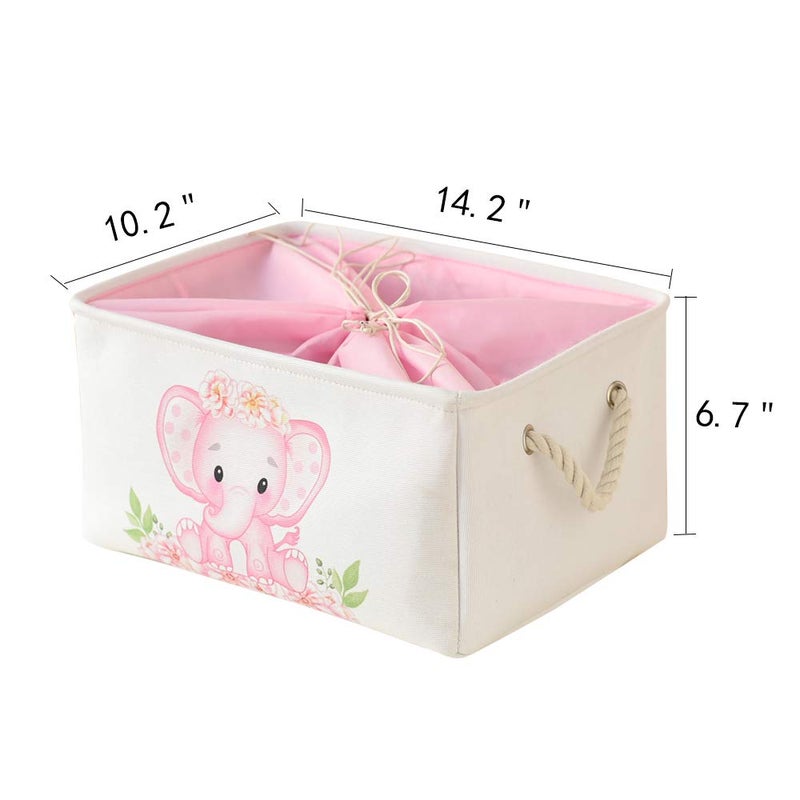 INough Pink Basket Elephant Storage Bins for Kids, Gift Box for Baby,Collapsible Storage Basket for Toys Clothes,Fabric Laundry Baskets for Baby/Kids/Nursery Room (Medium, Pink Elephant) - Image 2