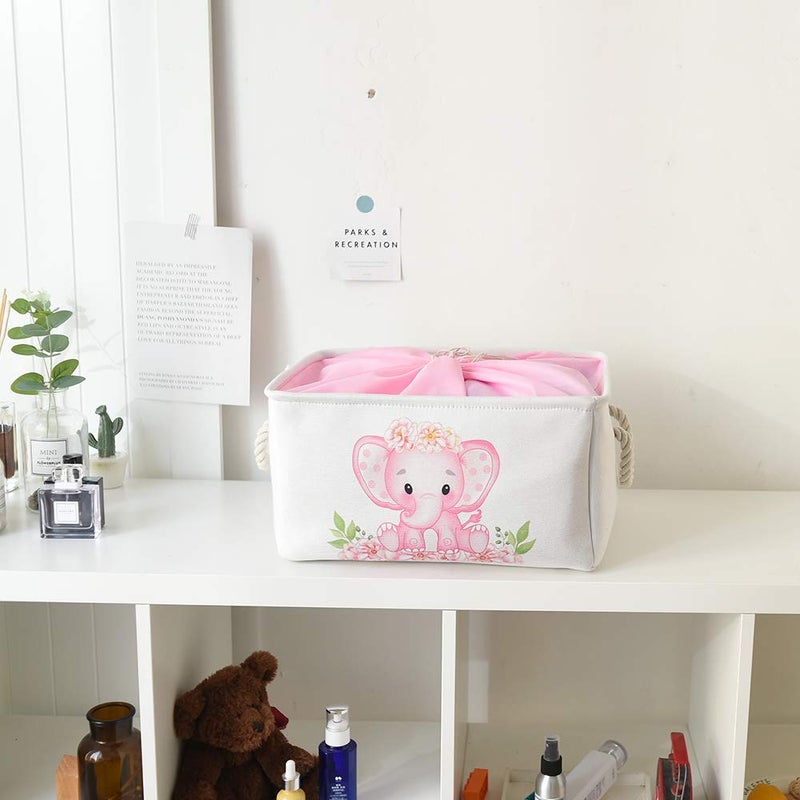 INough Pink Basket Elephant Storage Bins for Kids, Gift Box for Baby,Collapsible Storage Basket for Toys Clothes,Fabric Laundry Baskets for Baby/Kids/Nursery Room (Medium, Pink Elephant) - Image 5