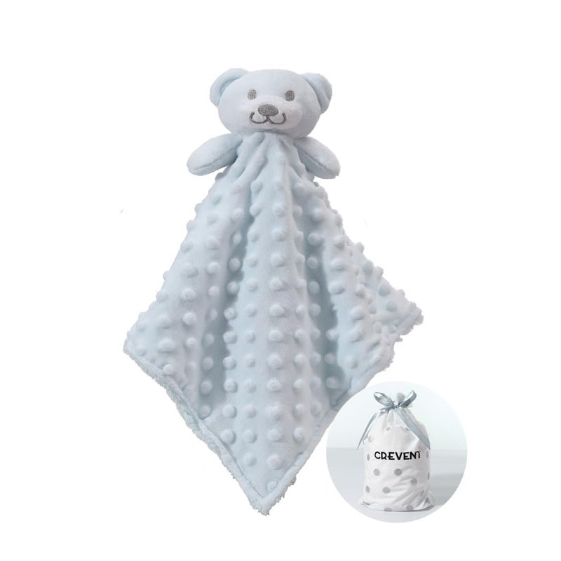 CREVENT Cozy Plush Baby Security Blanket Loveys for Baby Boys, Minky Dot Front + Sherpa Backing with Animal Face (Blue Bear) - Image 1