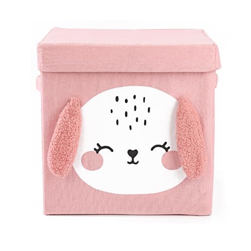 House of Quirk Non-Woven Storage Bins With Lid, Foldable Clothing Storage Box Case With Handle For Toy, Books, Closet, Bedroom, Home (Pink Puppy) - Image 2