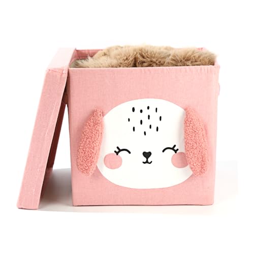 House of Quirk Non-Woven Storage Bins With Lid, Foldable Clothing Storage Box Case With Handle For Toy, Books, Closet, Bedroom, Home (Pink Puppy) - Image 1