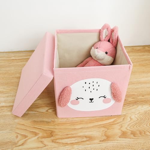House of Quirk Non-Woven Storage Bins With Lid, Foldable Clothing Storage Box Case With Handle For Toy, Books, Closet, Bedroom, Home (Pink Puppy) - Image 4