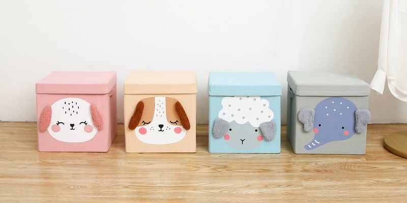 House of Quirk Non-Woven Storage Bins With Lid, Foldable Clothing Storage Box Case With Handle For Toy, Books, Closet, Bedroom, Home (Pink Puppy) - Image 5
