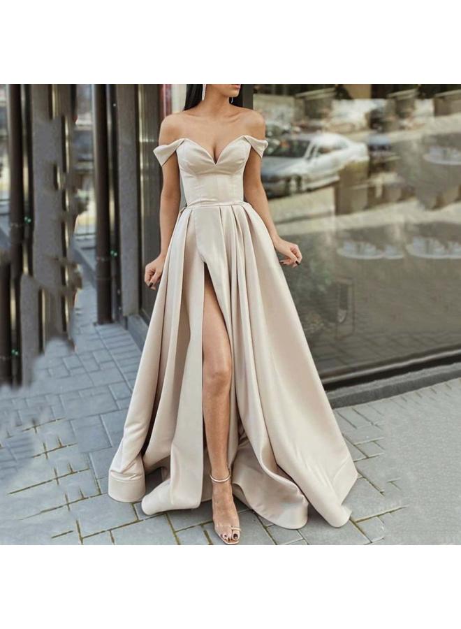 Spring New European And American Women's Multi-color Strapless V-neck Backless Large Swing Dress Split Sleeveless Long Dress 