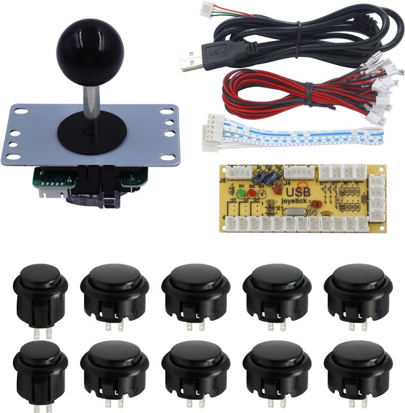 طقم أزرار وعصا تحكم ألعاب الأركيد DIY من SJJX لـ Raspberry Pi وWindows، عصا تحكم 5 دبابيس و10 أزرار ضغط 822a أسود تصميم عالمي - Image 1