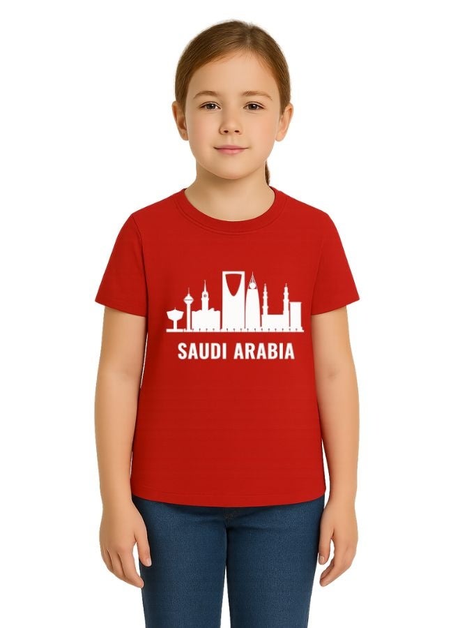 PRINTSHOP4ME Saudi International Day Girl’s T-Shirt–Cotton,Round Neck,Short Sleeve,National Print,Patriotic Design,Soft Fabric, Comfortable Fit,Casual Style,Lightweight, Durable,Cultural Theme,Ideal For Celebrations & Gifts - Image 1
