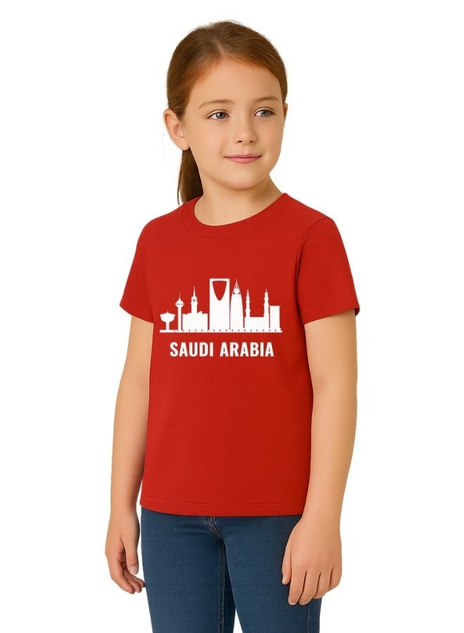 PRINTSHOP4ME Saudi International Day Girl’s T-Shirt–Cotton,Round Neck,Short Sleeve,National Print,Patriotic Design,Soft Fabric, Comfortable Fit,Casual Style,Lightweight, Durable,Cultural Theme,Ideal For Celebrations & Gifts - Image 2