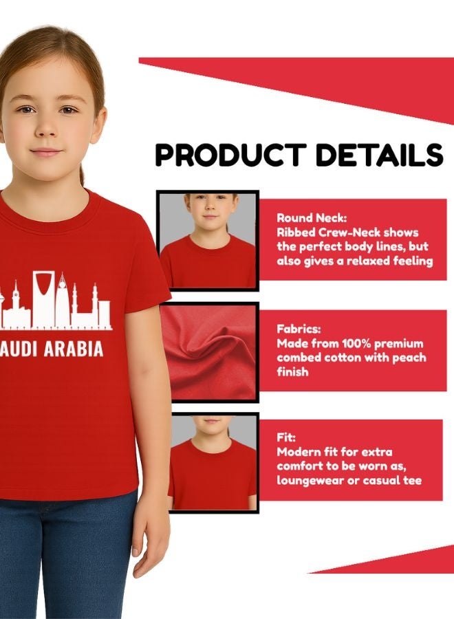 PRINTSHOP4ME Saudi International Day Girl’s T-Shirt–Cotton,Round Neck,Short Sleeve,National Print,Patriotic Design,Soft Fabric, Comfortable Fit,Casual Style,Lightweight, Durable,Cultural Theme,Ideal For Celebrations & Gifts - Image 5