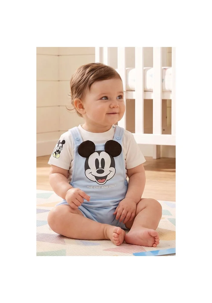 أر أند بي Mickey Mouse Embroidered T-Shirt and Dungaree Set