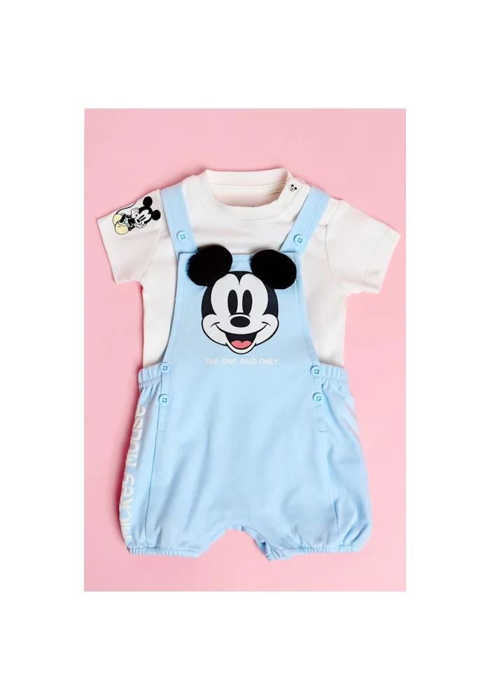 أر أند بي Mickey Mouse Embroidered T-Shirt and Dungaree Set