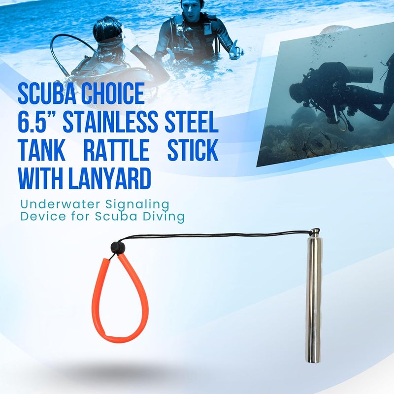 Scuba Choice Big & small space compatible Scuba Choice Scuba Dive 6.5" Stainless Steel Tank Rattle Signal Device Stick with Lanyard, Silver Reliable daily use design - Image 2