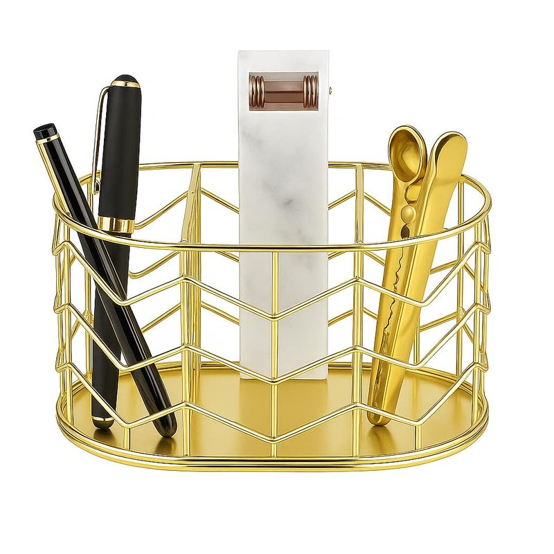 CentraLit حامل أقلام أنيق للطاولة | منظم مكتب معدني ذهبي لطاولة الدراسة | حامل أقلام للمكتب والمنزل | منظم قرطاسية | عناصر زخرفية لمكتب المكتب - Image 1