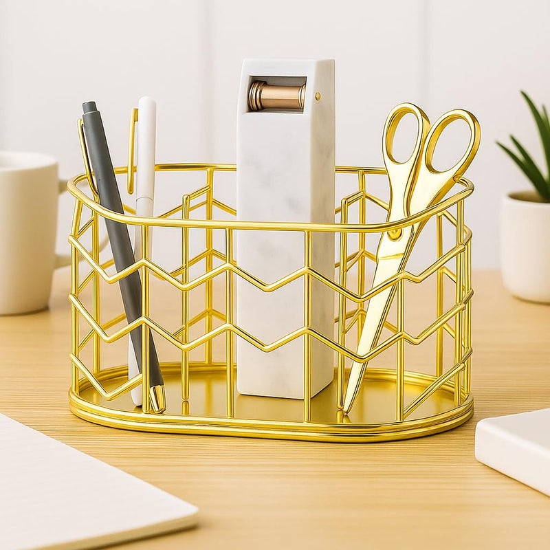 CentraLit حامل أقلام أنيق للطاولة | منظم مكتب معدني ذهبي لطاولة الدراسة | حامل أقلام للمكتب والمنزل | منظم قرطاسية | عناصر زخرفية لمكتب المكتب - Image 5