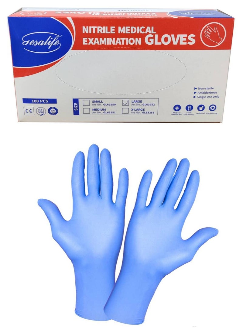 Gesalife Powder Free Nitrile Disposable Blue Gloves 100 Pcs  - Image 1