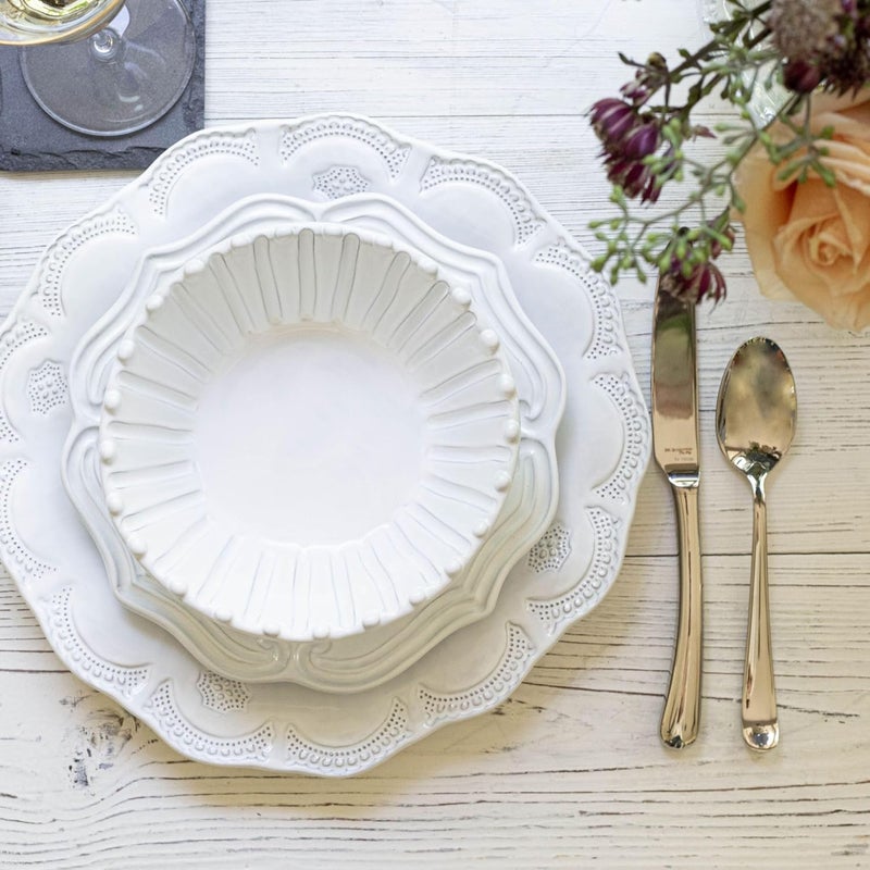 Vietri Vietri Incanto Lace Pasta Bowl Soup Salad Spaghetti Server Earthenware Dish Elegant Servingware 95 Inch White - Image 5