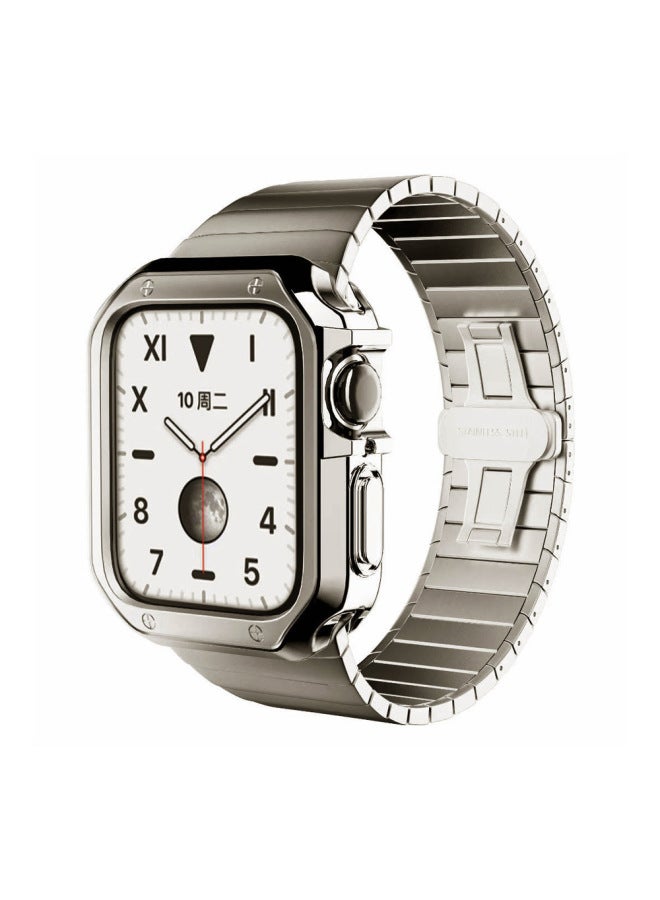 Metal Band For Apple Watch Ultra 8/7 Gen TPU Plated Shell Set Business Style Suitable For All Apple Watches Metal Bands-Color:Titanium Color Titanium Shell 49mm - Image 1