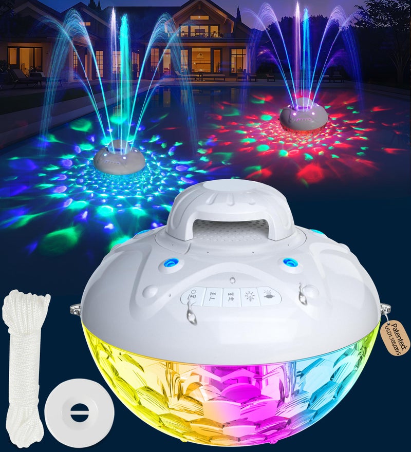 KingSom 3 in 1 Bluetooth Pool Speaker with Pool Fountain Light Floating Pool Speaker for Pool IP68 Waterproof Hot Tub Speakers Loud Sound BT5424H Playtime Pool Water Fountain White - Image 2