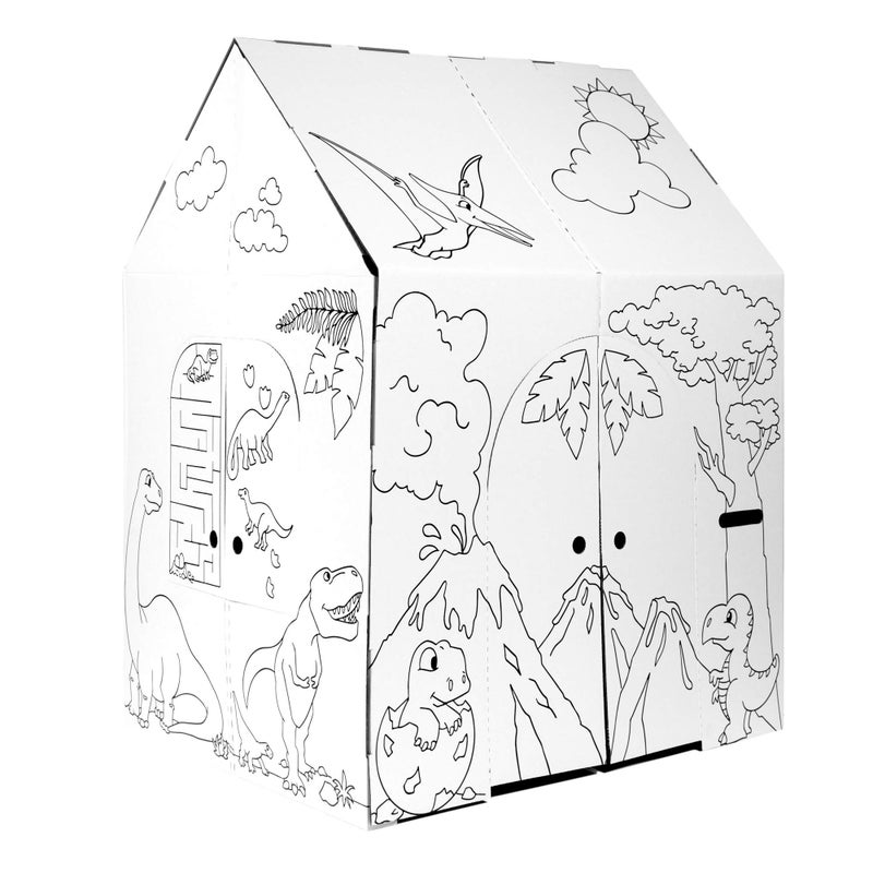 Easy Playhouse Cardboard Dinosaur House - Kids Art & Craft for Indoor & Outdoor Fun, Color Dino Species, 32inchesX26.5inchesX40.5inches - Image 1