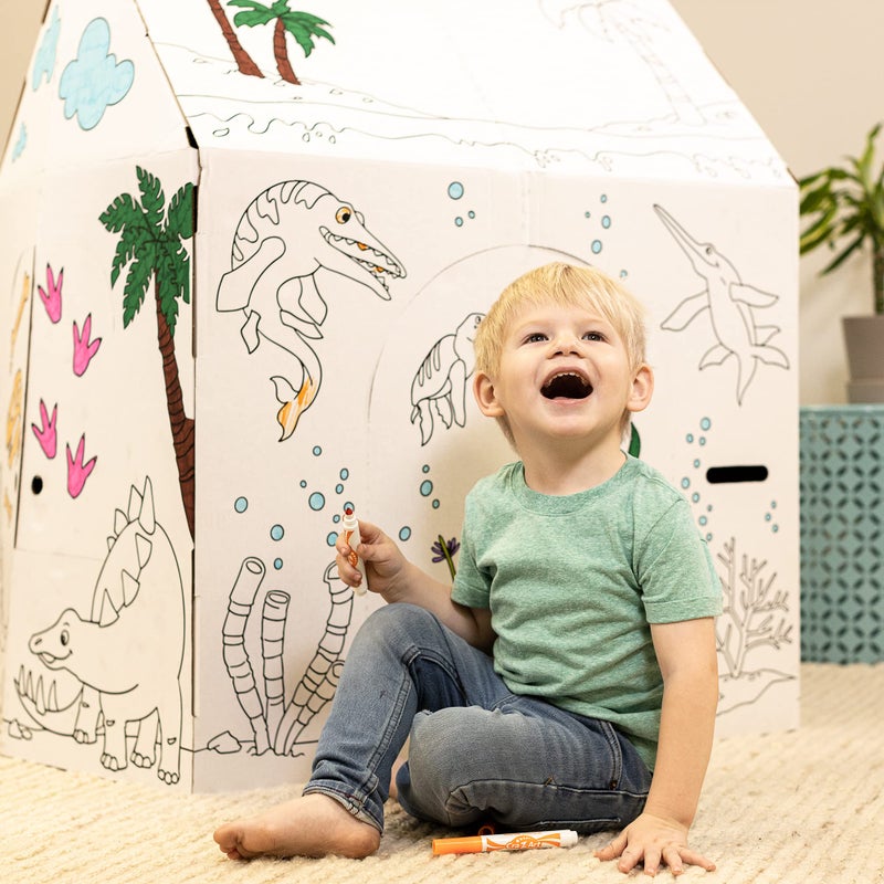 Easy Playhouse Cardboard Dinosaur House - Kids Art & Craft for Indoor & Outdoor Fun, Color Dino Species, 32inchesX26.5inchesX40.5inches - Image 2