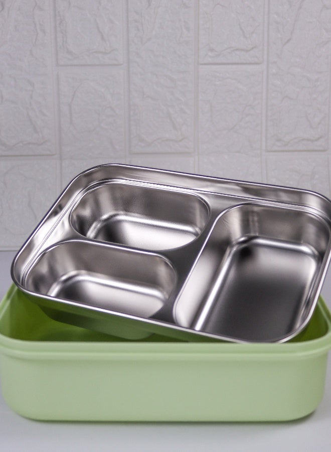 توشيونيكس صندوق غداء من الفولاذ المقاوم للصدأ بثلاث حجرات مع ملعقة، وصينية قابلة للإزالة، وغطاء مانع للتسرب مع فتحة تهوية للبخار، خالٍ من مادة BPA - سعة 1.7 لتر، للمدرسة والمكتب والسفر وصالة الألعاب الرياضية - Image 4