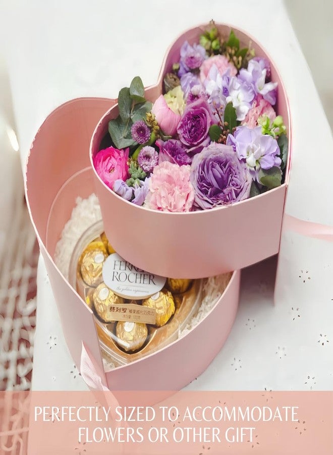 BBJ WRAPS Luxury Heart Shaped Flower Box with Lid Florist Double Layer Gift Paper Mache Boxes for Arrangements-9"(L x 8"(W x 6.5"(H (Black - Image 5