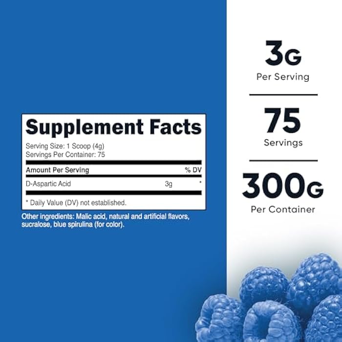 Nutricost D-Aspartic Acid (DAA) Powder 300G (Blue Raspberry) - Flavored D-Aspartic Acid Powder Supplement - Image 2